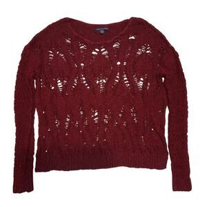 American Eagle Outfitters Women Sweater size XS Red Knit See Through Crew Neck